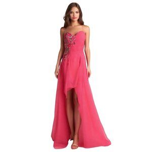 Alyce Paris Strapless Hi Low Sweetheart Neck Jeweled Gown Prom Hot Pink Size 6